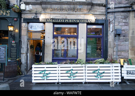 Scotland's smallest pub located in Grassmarket Edinburgh measuring 17ft by 14ft (5.2m by 4.5m)