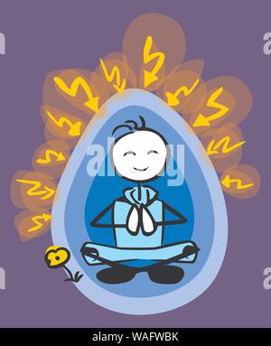 Usual stick-man leisure wear meditating aura yellow flash attack colored by jziprian Stock Vector