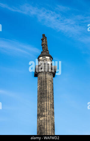 Melville Monument 150-foot high column in St Andrew Square Gardens, Edinburgh erected in 1823, Against a blue sky Stock Photo