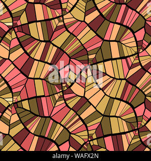 Abstract seamless vector pattern. Cracks, lines, polygons. Yellow, red, beige and black colors. Isolated background Stock Photo