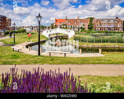 20 June 2019: Great Yarmouth, Norfolk, UK - Part of the Venetian Waterways and Boating Lake, Great Yarmouth. Dating from 1928, the park has been resto Stock Photo