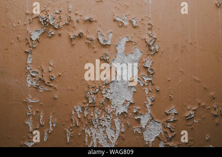 Big wet spots and cracks on the ceiling of the domestic house room after heavy rain and lot of water - Image Stock Photo