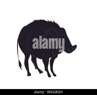 vector illustration of a boar who stands, drawing silhouette, vector, white background Stock Vector