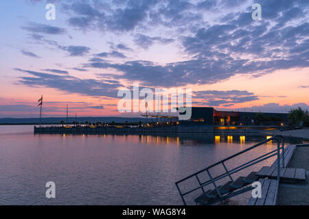 Sunset at Mole West, a popular bar and restaurant at Neusiedl am See, Burgenland, Austria Stock Photo