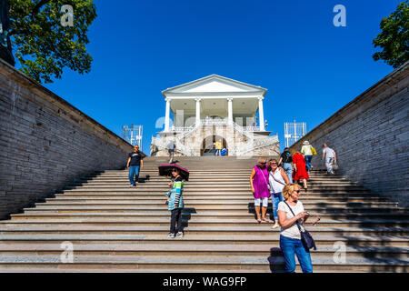Stairs leading up to the Kameronova Gallereya and museum in the grounds of catherine's Palace in Pushkin, St Petersburg, Russia on 22 July 2019 Stock Photo