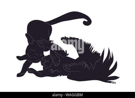 vector illustration of cats that are fighting, silhouette drawing, vector, white background Stock Vector