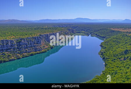 Aerial view of Brljan lake in Croatia in canyon of the Krka River Stock Photo