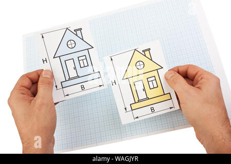 development drawings in hand  isolated  on white background Stock Photo