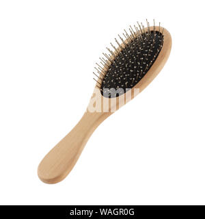 A wood hairbrush angled top right isolated on white with clipping path Stock Photo