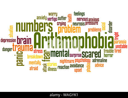 Arithmophobia fear of numbers word cloud concept on white background ...