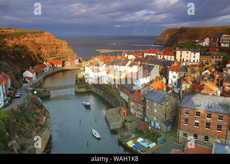 A elevated View looking over Staithes on the North Yorkshire Coast. England, Great Britain. Stock Photo