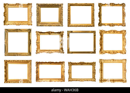 set of various ancient painting frames cut out on white background Stock Photo