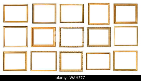 set of various vintage wooden picture frames cut out on white background Stock Photo