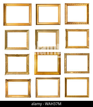 set of various vintage wooden piainting frames cut out on white background Stock Photo