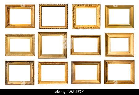 set of retro wooden picture frames cut out on white background Stock Photo