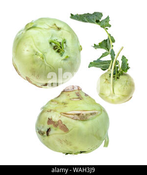 set of fresh kohlrabi cut out on white background Stock Photo