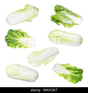 set of various fresh napa cabbage cut out on white background Stock Photo