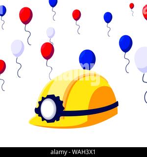 happy labor day - helmet miner balloons celebration vector illustration Stock Vector