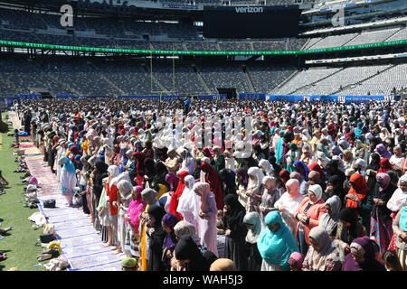 August 11, 2019: Thousands of Muslims from around the tri-state area gathered at MetLife Stadium Meadowlands for the Eid al-Adha prayer. This islamic Stock Photo