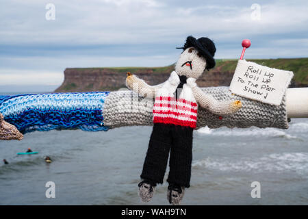 A detail of a community yarn-bombing endeavour at Saltburn, celebrating the 150th anniversary of the pier. Stock Photo