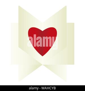 Vector illustration. Paper heart icon. A red point folded in the centre. Stock Vector