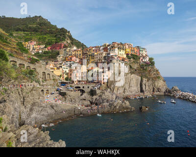 Italian National park Cinque Terre or Five Lands is a coastal area within Liguria, in northwest of Italy. Beautiful Manarola is one of those villages. Stock Photo