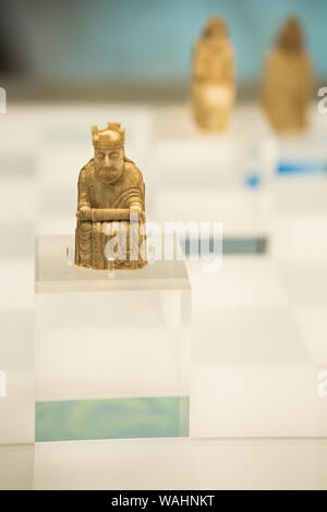 King chess piece. These authentic chess pieces carved from walrus ivory that drifted from a shipwreck at sea were discovered in 1831 half-buried in th Stock Photo