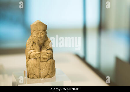 Chess piece from an authentic chess set carved from walrus ivory that drifted from a shipwreck at sea were discovered in 1831 half-buried in the sand Stock Photo