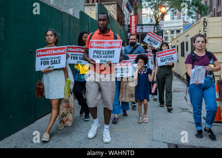 New York, USA. 20th Aug, 2019. Members of the Brooklyn-wide anti-gentrification group Equality for Flatbush organized an emergency rally on August 20, 2019 to stop the demolition of the residence at 227 Duffield Street, the last standing Black History Landmark on Abolitionist Place in downtown Brooklyn. Credit: Erik McGregor/ZUMA Wire/Alamy Live News