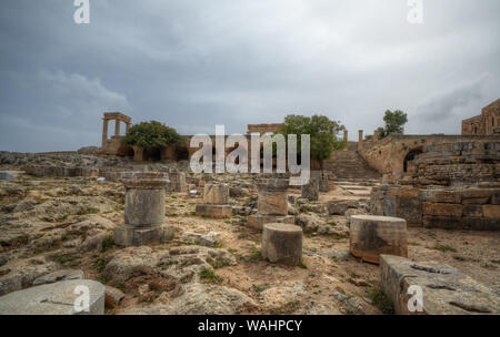 Ancient Acropolis in the city of Lindos on island Rhodes. Greece Stock Photo