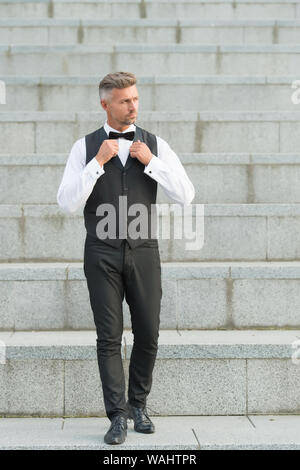 Handsome macho. formal party dress code. old fashioned bearded hipster ...