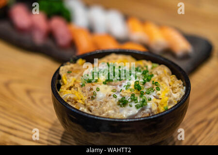 Japanese rice with chicken and egg (Donburi or oyakodon) Stock Photo