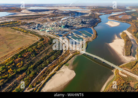 Suncor Oil Sands operation northeast of Fort McMurray, Alberta Canada. Stock Photo