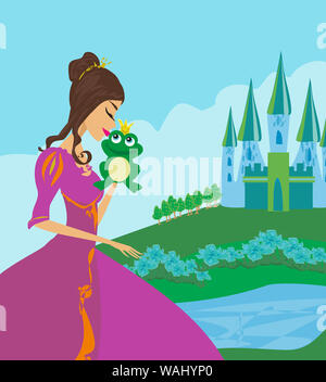 Beautiful young princess kissing a big frog Stock Photo