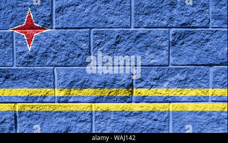 Flag of Aruba close up painted on a cracked wall Stock Photo