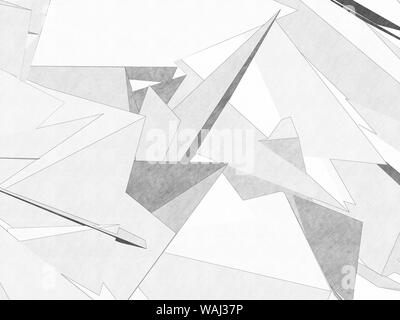 Abstract graphite pencil stylized graphic background with white chaotic polygonal pattern, 3d rendering illustration Stock Photo