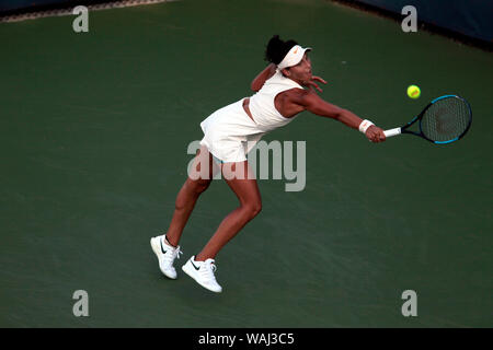 Flushing Meadows, New York - Jaqueline Cristian of, Romania. 20th Aug, 2019. in action against Spain's Georgina Garcia Perez during their first round US Open qualifying match at the National Tennis Center in Flushing Meadows, New York. The tournament begins next Monday. Garcia Perez won the match in three sets. Credit: Adam Stoltman/Alamy Live News Stock Photo