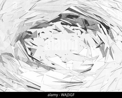 Abstract white graphic pattern, chaotic triangular structures ornament. Graphite pencil stylized background, 3d rendering illustration Stock Photo