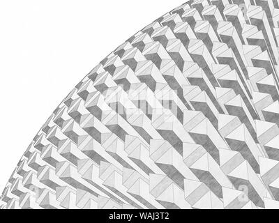 Abstract white graphic background with round structure and blank copy-space area on left  side. Graphite pencil stylized 3d rendering illustration Stock Photo