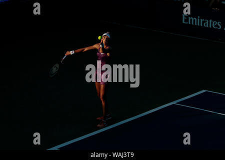 Flushing Meadows, New York - Spain's Georgina Garcia Perez serving to Jaqueline Cristian of, Romania. 20th Aug, 2019. during their first round US Open qualifying match at the National Tennis Center in Flushing Meadows, New York. The tournament begins next Monday. Credit: Adam Stoltman/Alamy Live News Stock Photo