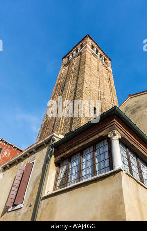 The tower of the Chiesa di San Giacomo dell'Orio church, Campo San Giacomo dell'Orio, Venice, Italy Stock Photo