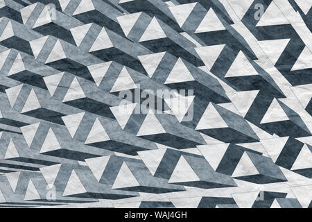 Abstract blue pencil stylized graphic background with extruded triangular pattern over old crumpled paper texture, 3d rendering illustration Stock Photo