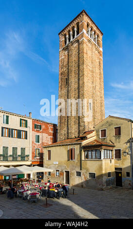 The tower of the Chiesa di San Giacomo dell'Orio church, Campo San Giacomo dell'Orio, Venice, Italy Stock Photo