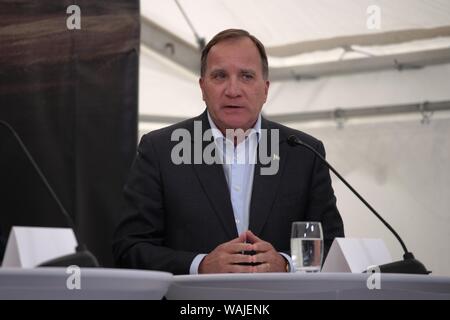 Videy, Iceland. 20th Aug, 2019. Swedish Prime Minister Stefan Löfven will speak at a press conference following a meeting with Chancellor Merkel and other Scandinavian heads of government. Credit: Steffen Trumpf/dpa/Alamy Live News Stock Photo