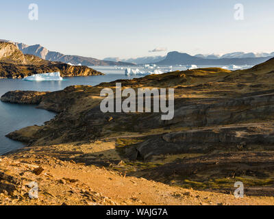 Landscape with icebergs in the Uummannaq fjord system, northwest Greenland. Stock Photo