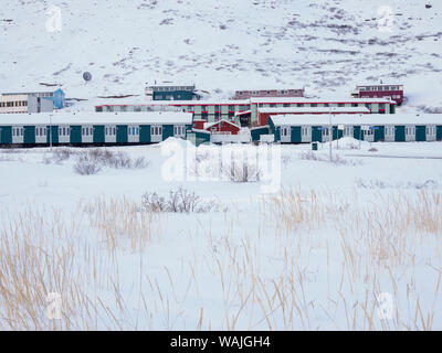 Kangerlussuaq during winter. Kangerlussuaq has the most important hub for airplanes in Greenland, Denmark. Stock Photo