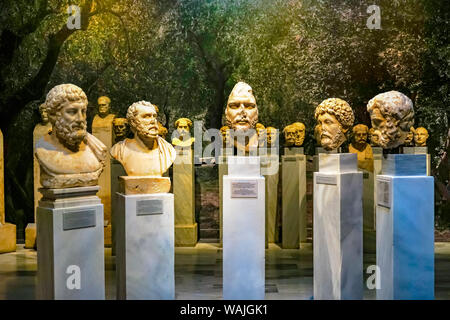 Ancient Roman Emperor and Greek hero statues, National Archaeological Museum, Athens, Greece. Stock Photo