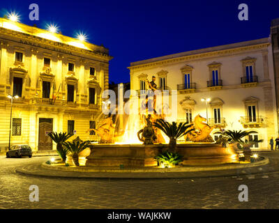 Italy, Sicily, Syracuse. Diana fountain (Fontana di Diana) on the Archimede Square, Ortigia