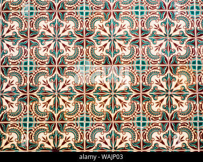 Portugal, Aveiro. A close-up view of the Portuguese Azulejo tiled wall. Stock Photo