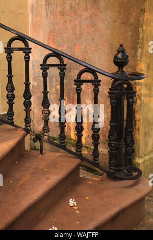 USA, Savannah, Georgia. Home in the Historic District with wrought iron rail. Stock Photo